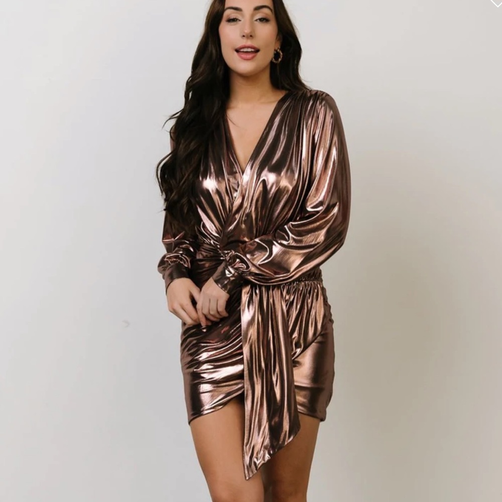 Raven Mini Dress - Metallic Rose - size small
